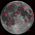 Webcam Moon mosaic with major Lunar features labeled